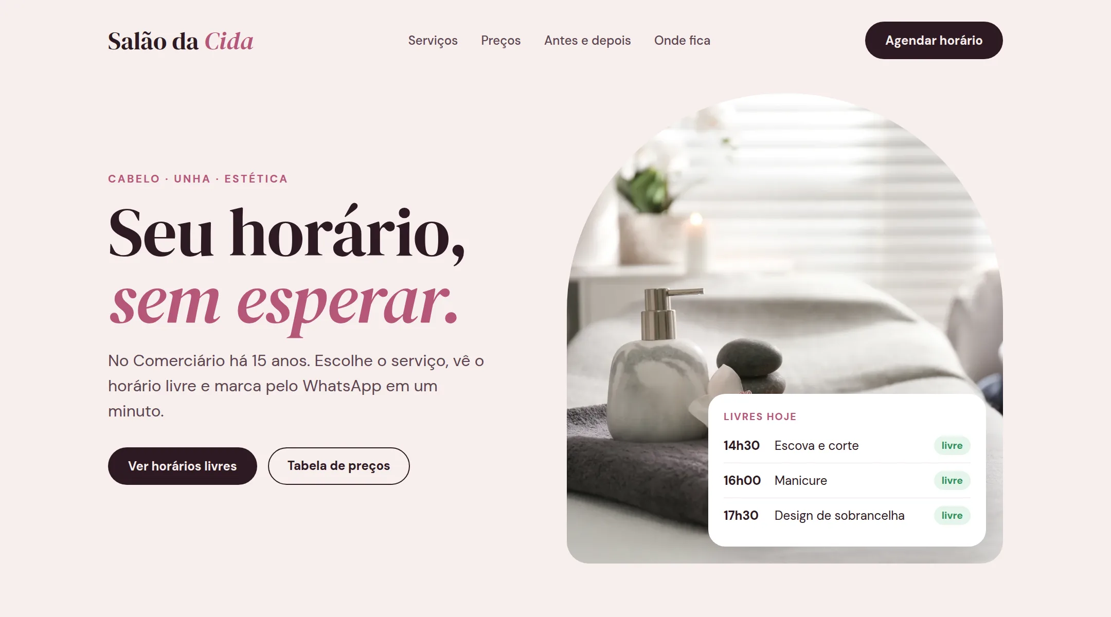 Exemplo ilustrativo: site do Salão da Cida