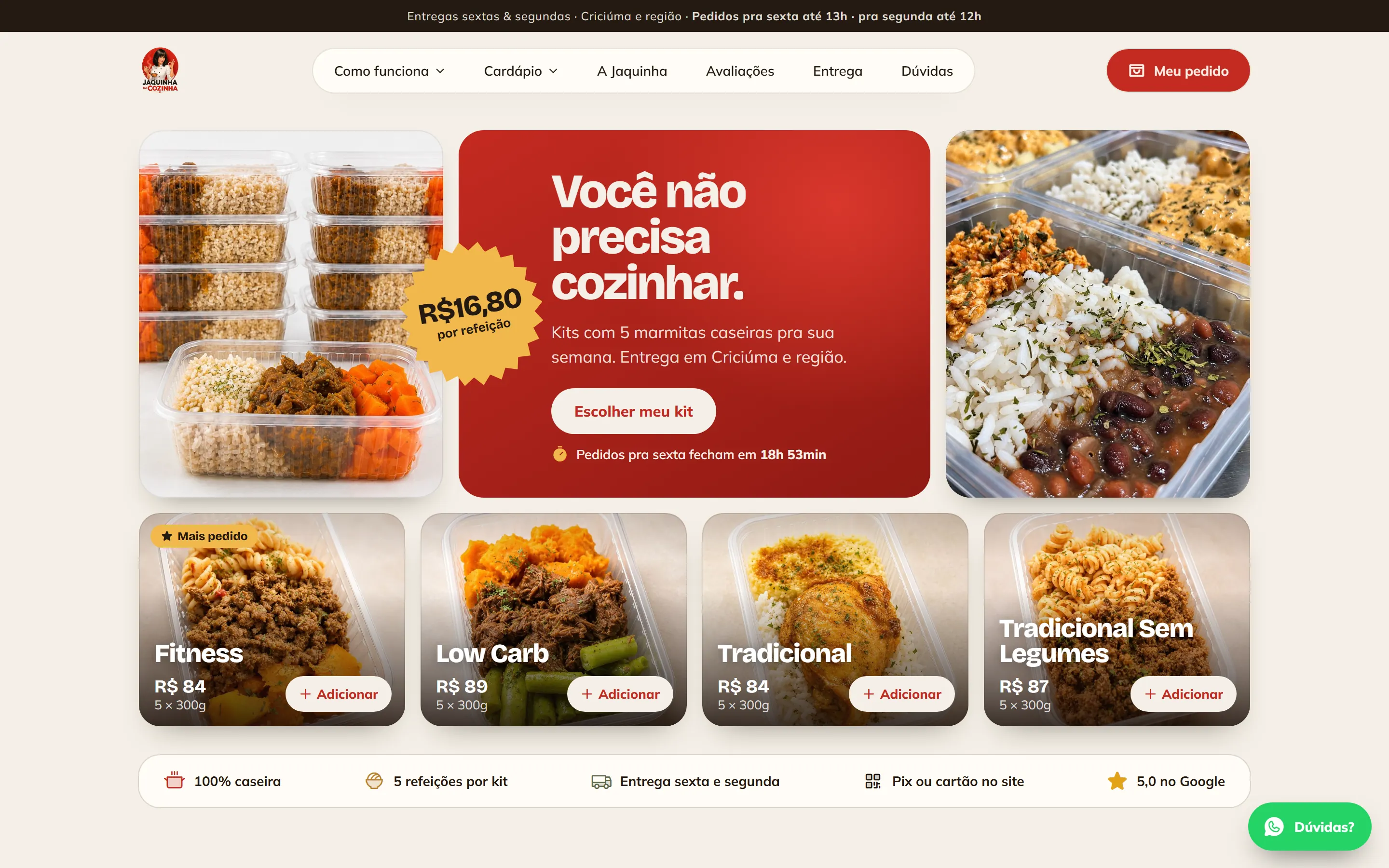 Página inicial do site Jaquinha na Cozinha